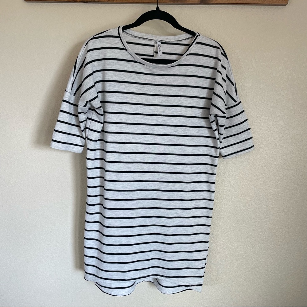 Women’s Oakridge Slouchy Drop Shoulder Striped Tunic Top S - Gray/Black Relaxed
